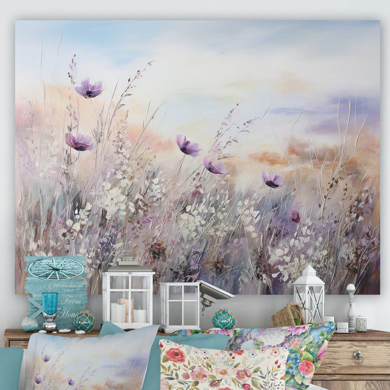 Impression sur toile encadrée Minimal Purple Herbs Country - Flowers, Toile tendue, H 34 po x l 44 po, Sans cadre
