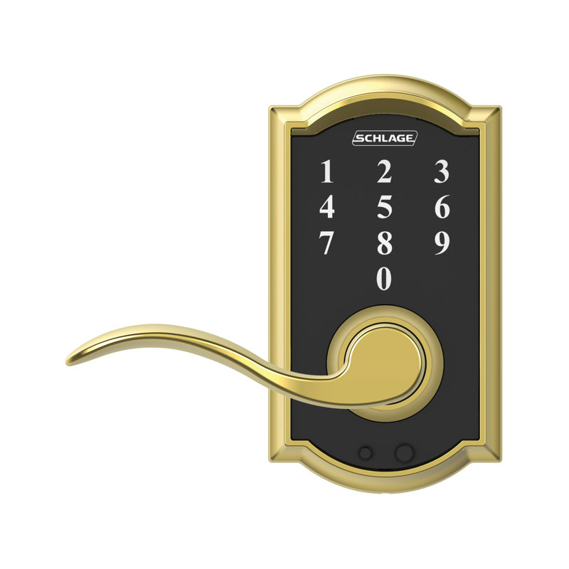 Schlage Touch Keyless Touchscreen Lever with Camelot Trim and Accent Lever, Bright Brass