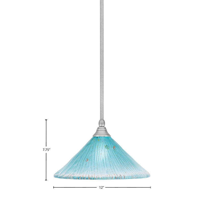 Stem Hung Mini Pendant With 12" Teal Crystal Glass, Brushed Nickel