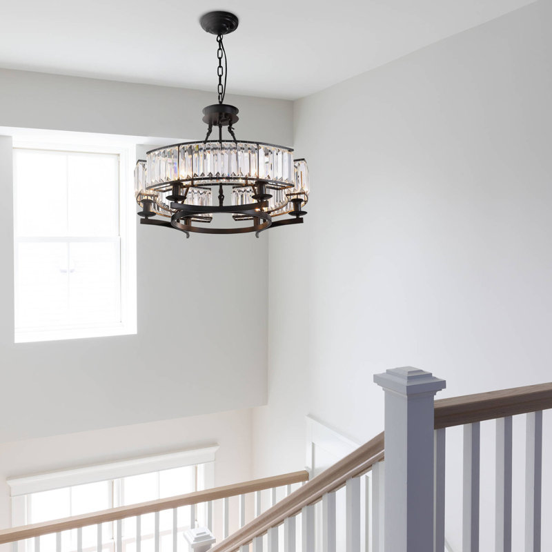 6-Light Dimmable Drum Crystal Chandelier, Clear