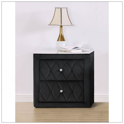 Stylish Top Nightstand With Two Storage Drawers, Upholstered Fabric For Modern Bedrooms
