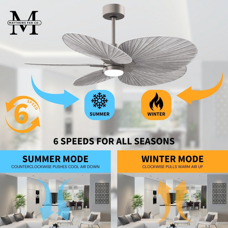 Alessandra Tropical - Five Blade Ceiling Fan - Integrated LED -Matte Black Finish -Light Blue Blades, Brushed Nickel