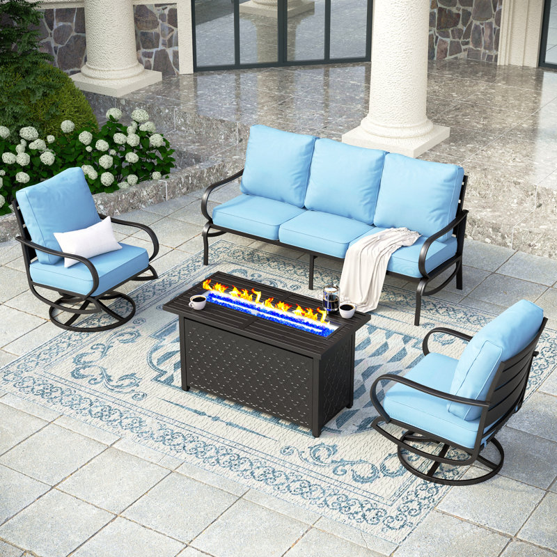 Tapasi 5 - Person Patio Conversation Set with Swivel Lounge Chairs &  Firepit Table, Blue