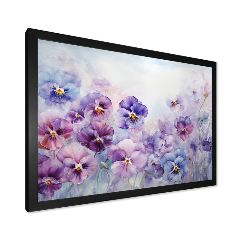 Pensées mauves en fleurs - impression, H 30 po x l 40 po x P 1,5 po, Cadre simple noir