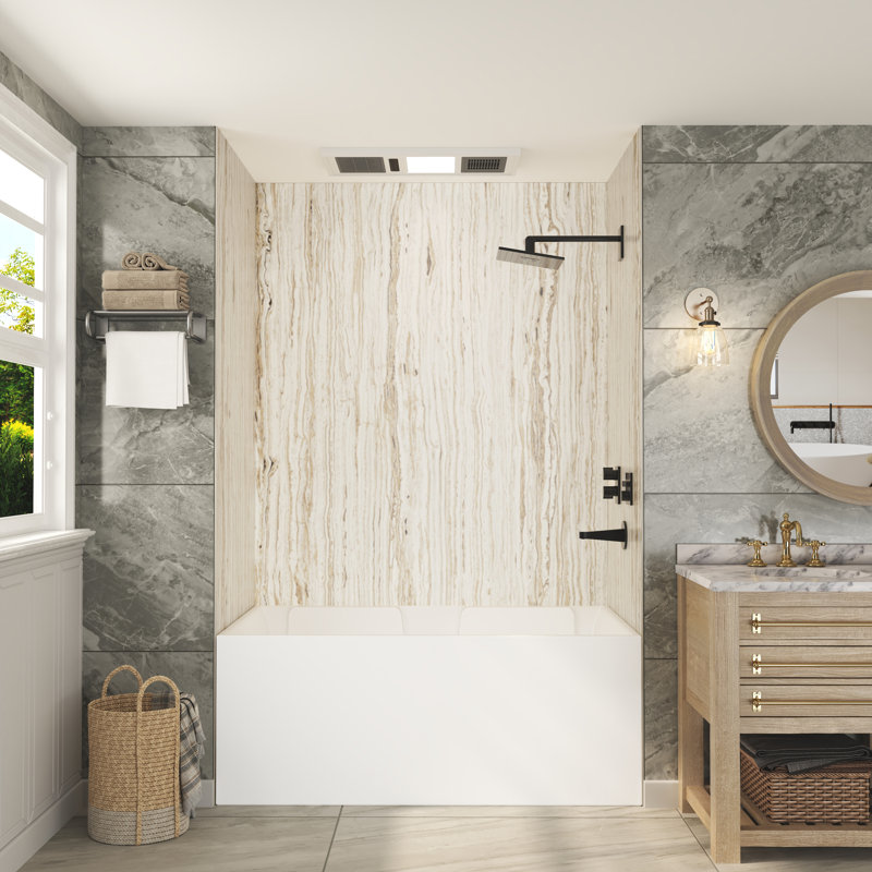 L 60 po x H 96 po x P 36 po, contour de mur de douche SMC de 0,2 po d'épaisseur, installation rapide, style pierre naturelle