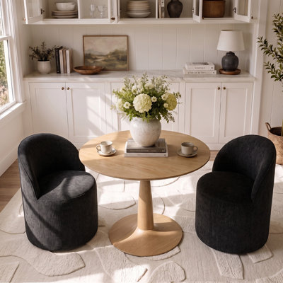 Ensemble de table de salle à manger pour 2 personnes avec table ronde et 2 chaises roulantes rembourrées avec roulettes cachées