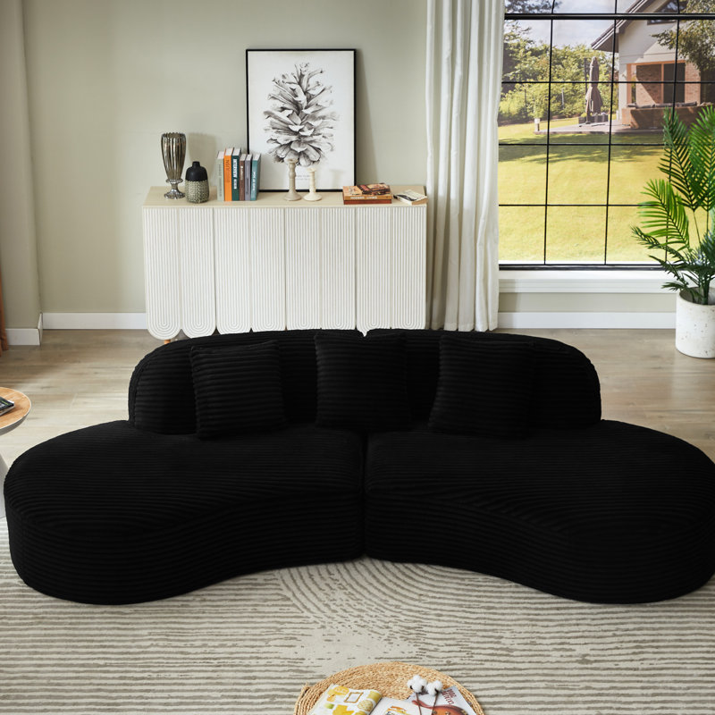 Comfort - Oriented 4 Seat Black Corduroy Compressed Upholstered Curved Sectional , Spring Cushions, No Assembly, Ideal For Living Areas Elegant Corduroy, Apartment Lounging