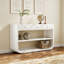 Modern Curved Console Table, 3 Soft-Close Drawers & 2 Open Shelves, Solid Wood Base, Entryway Table-186542291