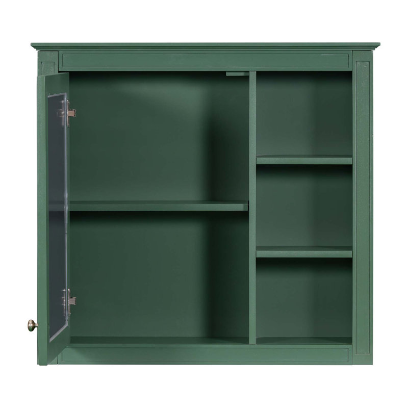 Armoire à pharmacie murale moderne avec miroir et 3 tablettes ouvertes, Vert