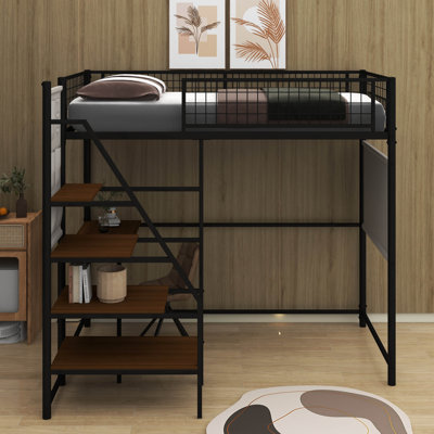 Twin Size Loft Metal Bed With Built-In Charging Station And LED Light by 17 Stories