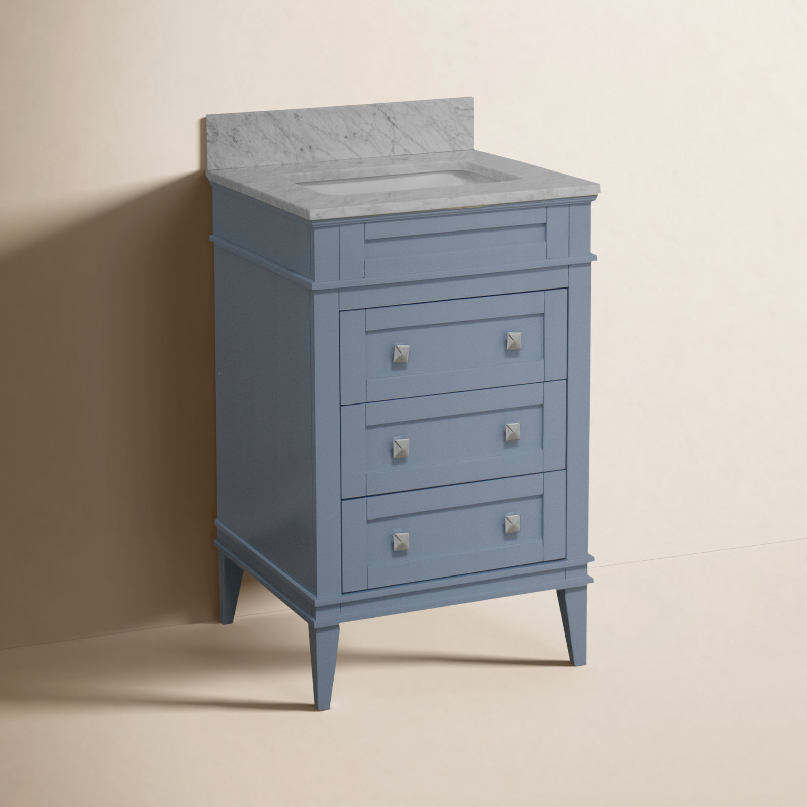 24'' Single Bathroom Vanity, Carrara Marble, Powder Blue