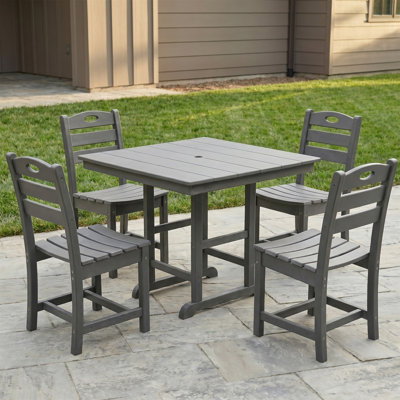 5-Piece All-Weather Patio Dining Set, HDPE Outdoor Table and Chairs for 4, Built-in Umbrella Hole, Weather-Resistant & UV-Protected, Dark Grey