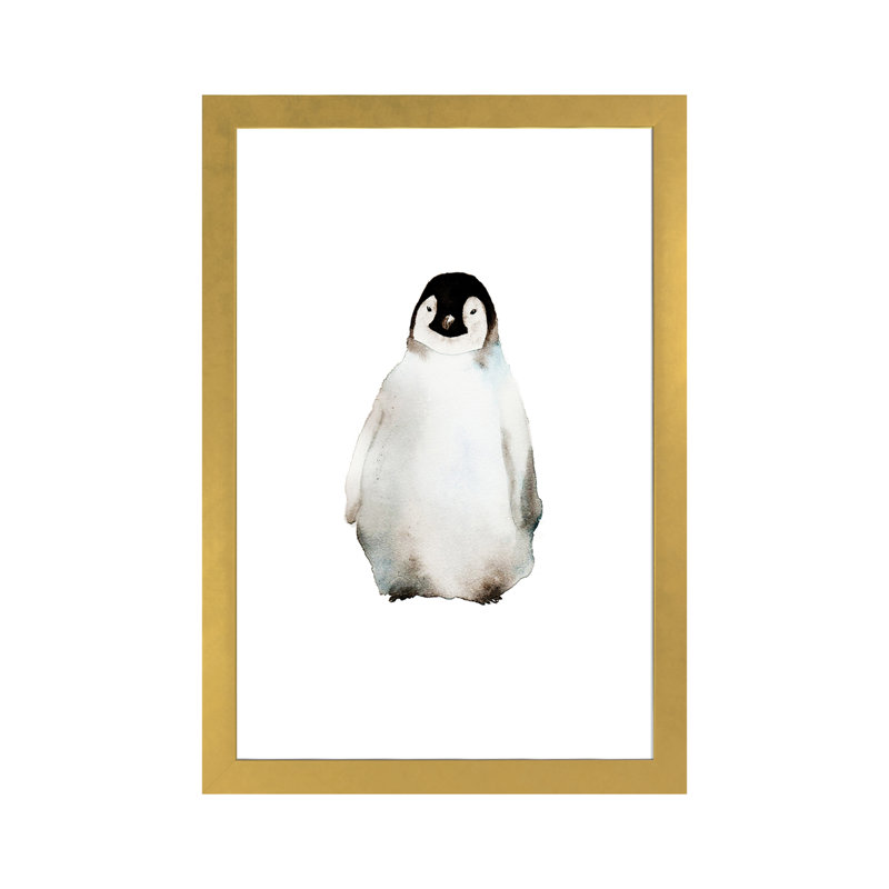 Art pingouin, H 24 po x l 16 po x P 1 po, Papier encadré doré