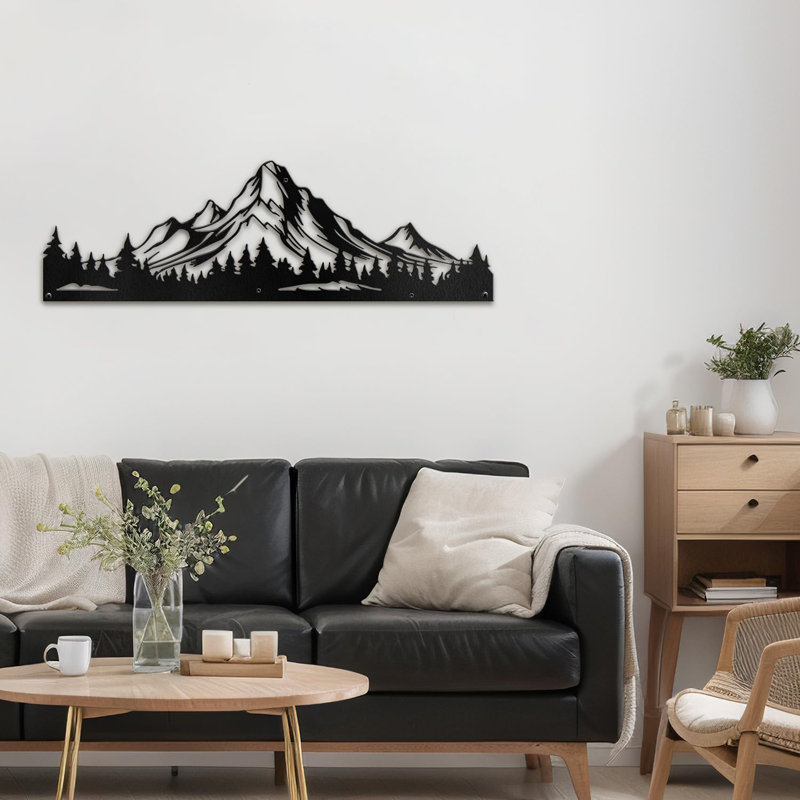 Décoration murale en métal Serene Mountain and Forest, H 3,72 po x l 12 po x P 0,05 po, Noir
