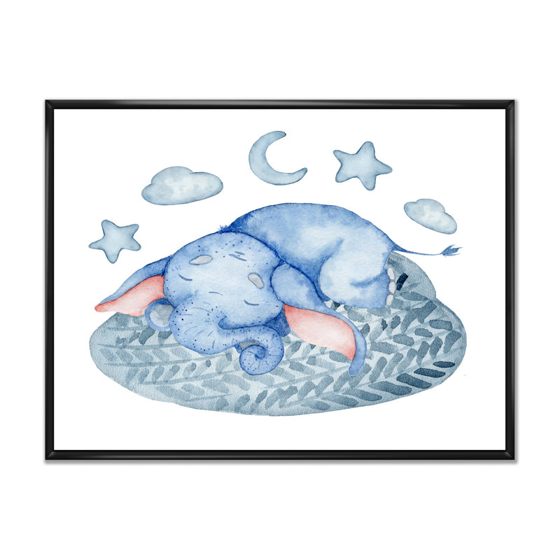 «Cute Elephant Sleeping II», reproduction sur toile flottante, H 12 po x l 20 po x P 1 po, Cadre flottant noir