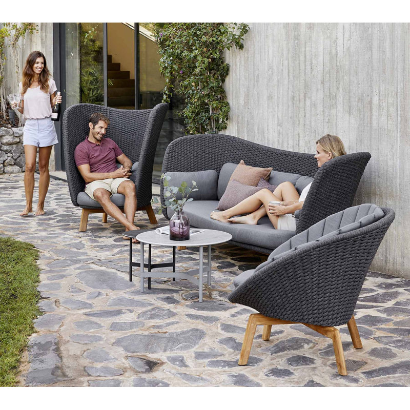 Twist Outdoor Round Coffee Table, 17.79" H x 35.5" W x 35.5" D, Light Gray/Travertine Look