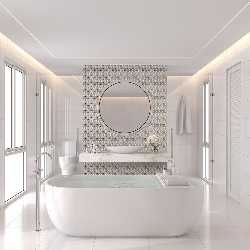 Santorini 13.75" x 13.88" Diamante Marble Grid Mosaic Wall Tile, Taupe