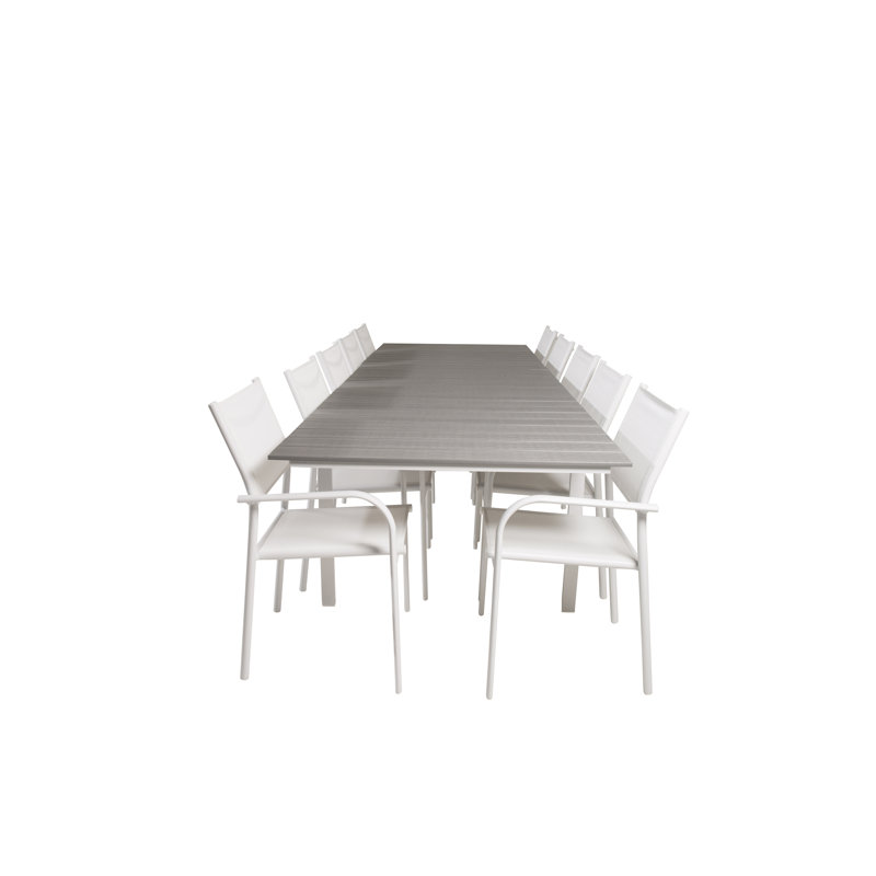 Faiyaz 10 - Person Patio Dining Set with Extendable Rectangular Table, White/Taupe