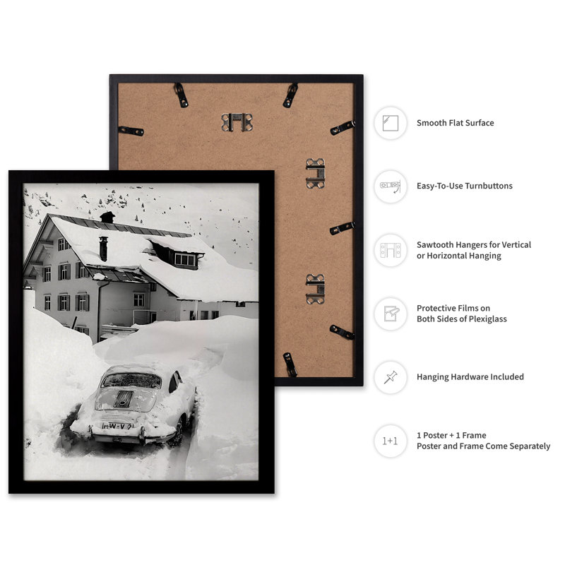 Voiture coincée dans la neige, 16"H x 20"W, Poster, Black Framed