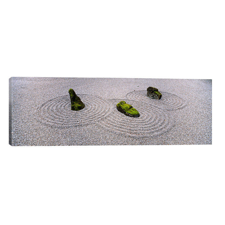 High Angle View Of Moss On Three Stones In A Zen Garden, Washington Park, Portland, Oregon, Usa by Panoramic Images - No Frame Panoramic Print on Canvas