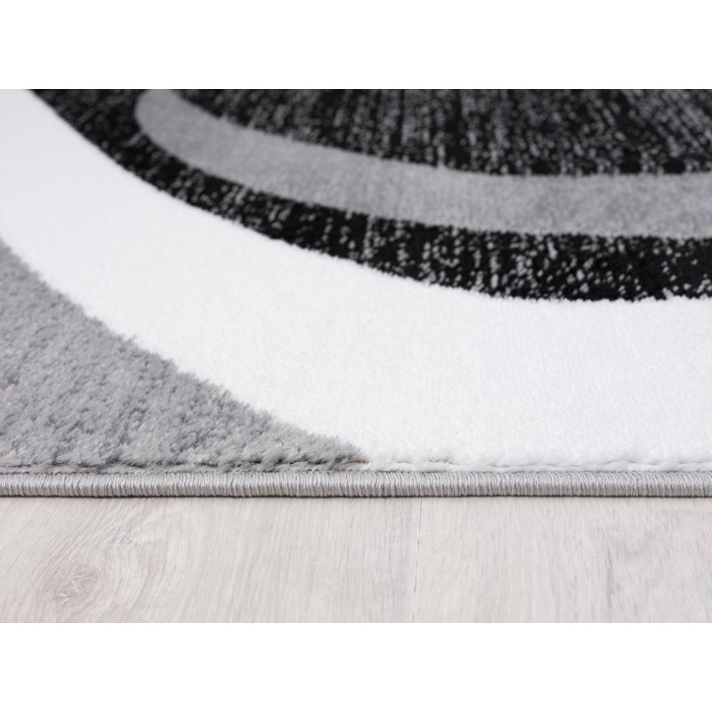 Abstract Machine Woven Gray/Black Area Rug, Rectangle 4' x 5'