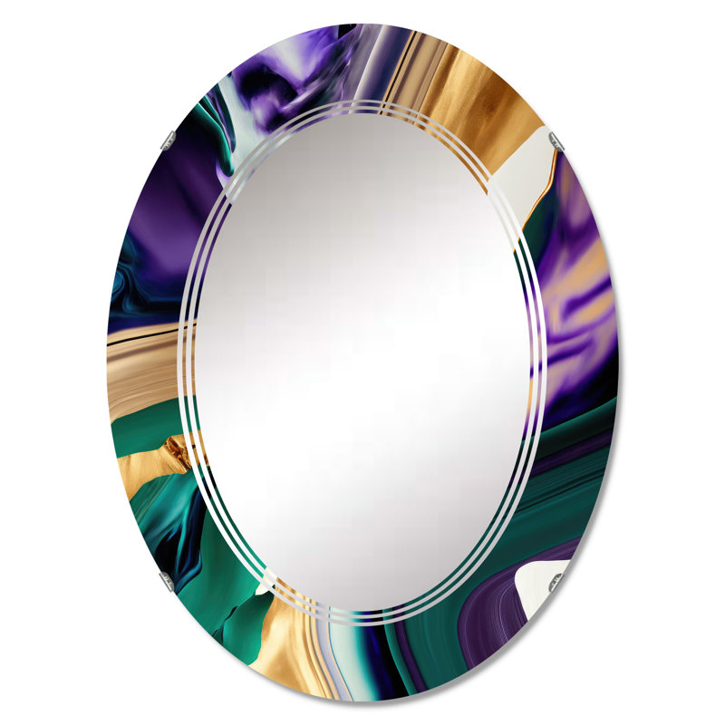 Olma mauve, vert et or Bold Strokes I - miroir mural abstrait, 36 po x 24 po