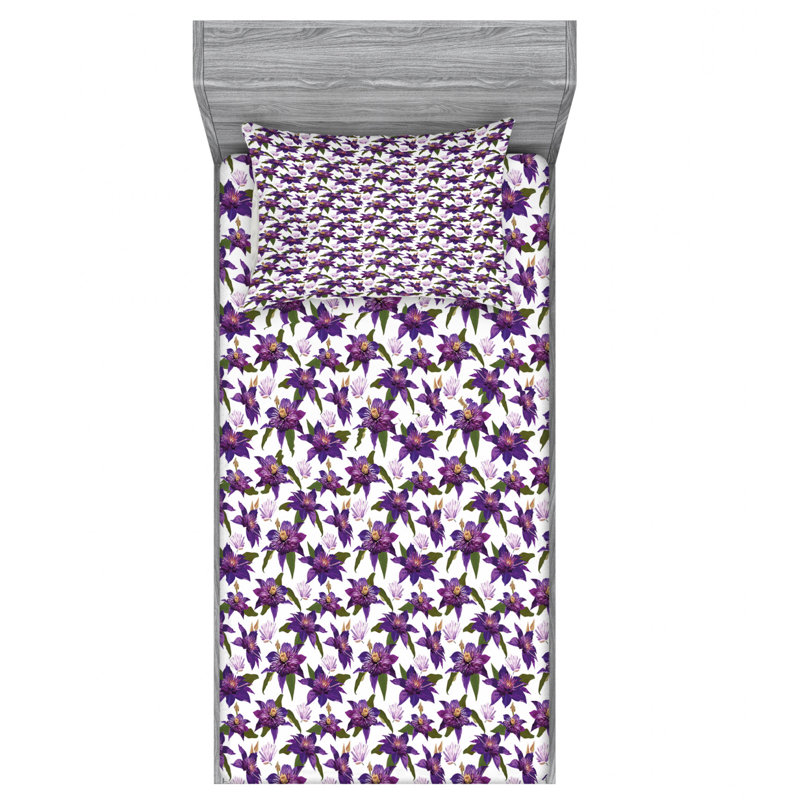Microfiber Floral Sheet Set, Twin Sheet Set + Fitted Sheet + 1 Pillowcase, Floral 1