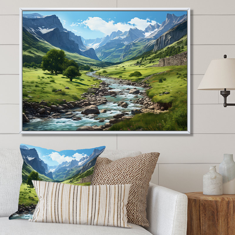 Spain Mountains Valley Of Ordesa I - Landscapes Canvas Wall Art, H 24 po x l 32 po, Gold Picture Framed