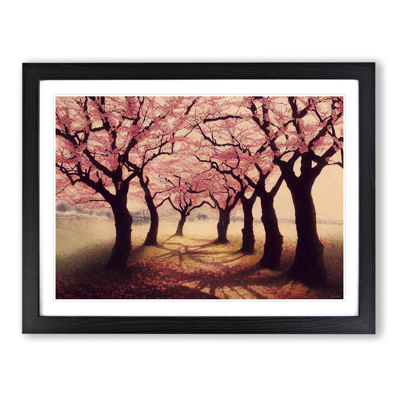 Serene Cherry Blossom Trees - Single Picture Frame Painting, 25cm H x 34cm W x 2cm D, Black