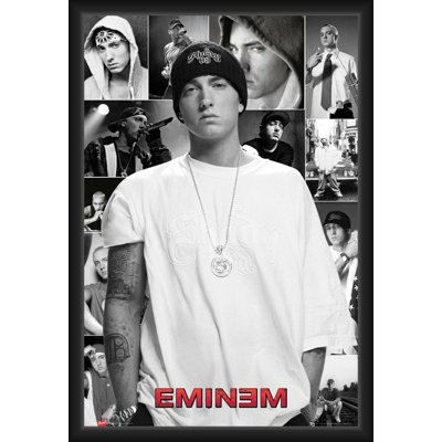 ACHETER DE L'ART POUR MOINS Sous licence officielle Eminem Collage - affiche d'art encadrée - 24 x 36 pouces - cadre en bois d'ingénierie robuste avec verre plexi - prêt à être accroché