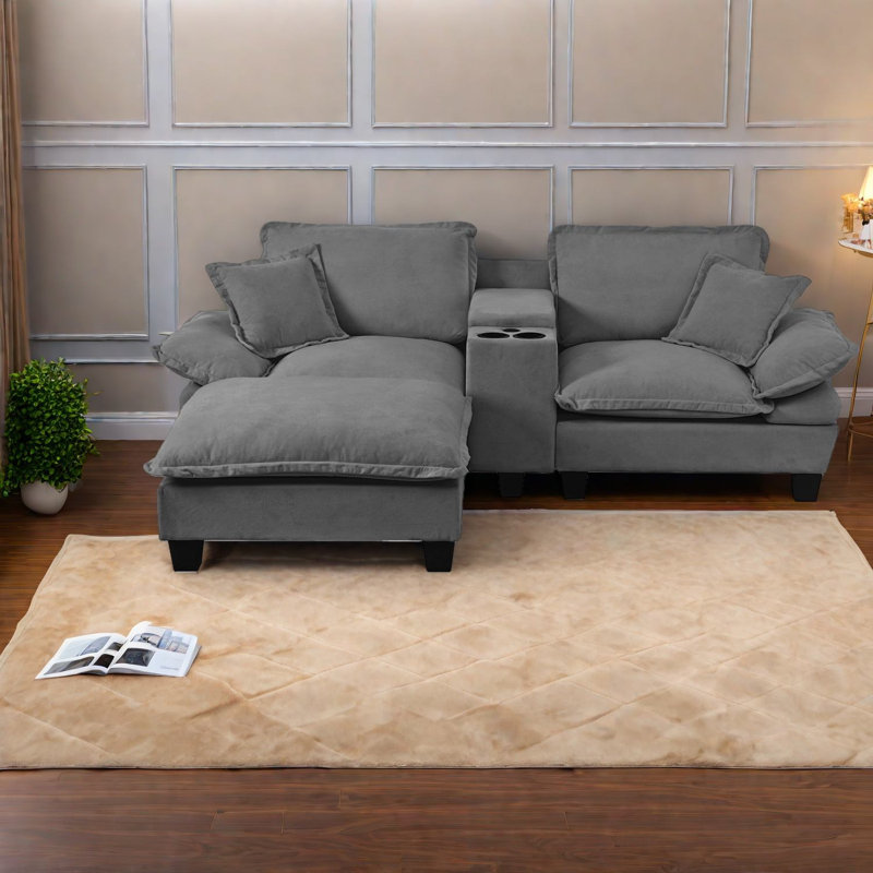 Spacious Grey Chenille Sofa, Multifunctional With Storage And Usb