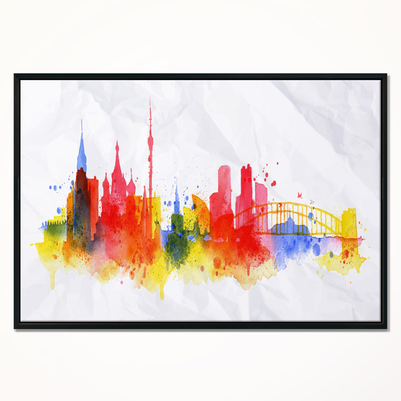 « moscow horizon », peinture sur toile, H 16 po x l 32 po x P 1 po, Cadre flottant noir