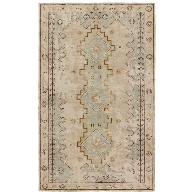 KAI Hand Knotted Wool Geometric Area Rug in TanBeige, Runner 2'6" x 8'