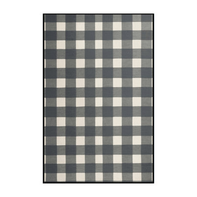 Machine Washable Checkered Gray Area Rug