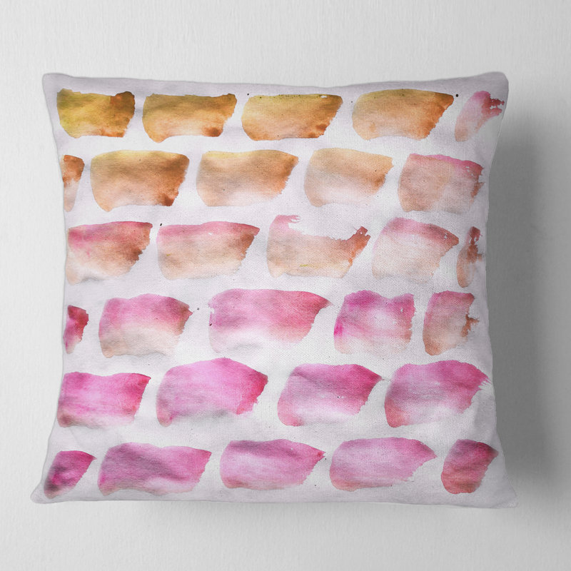 Rose et jaune foncé brosses abstraites - coussin imprimé moderne, 16" x 16"