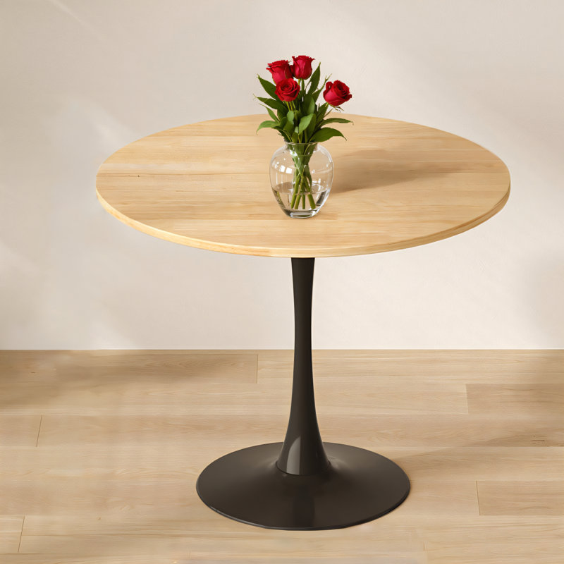 (natural Wood Color) Round Table, Modern Dining Table, Dining Table, Mdf Top And Steel Base Tulip Round Kitchen Table, Kitchen Table, Mid-century Living Room Coffee Table 24 Inch, Oval Dining Table