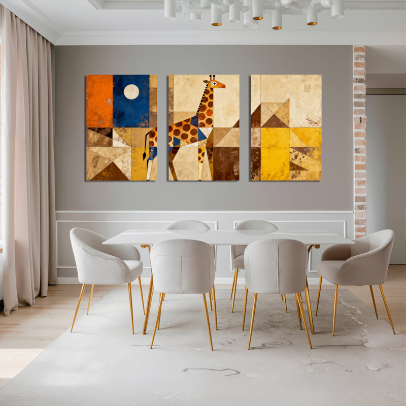 Tableau abstrait géométrique de girafe sur toile tendue (lot de 3), H 18 po x l 36 po