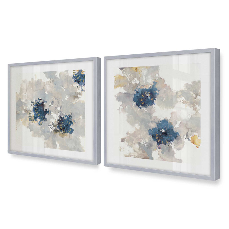Ensemble de 2 impressions Inky Petal Splash, 20 po x 20 po, Impression encadrée, Chrome poli