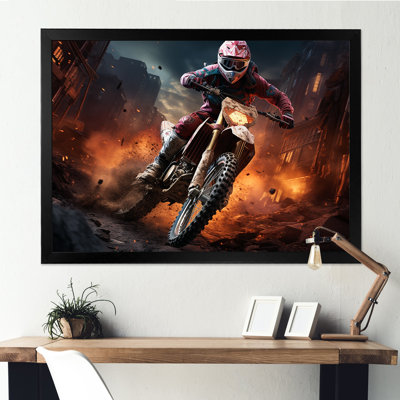 Motocyclette orange et noire - art sur toile