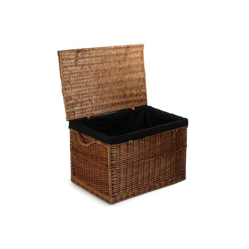 Fleur De Lis Wicker Storage Hamper Basket with Lining, Light Steamed/Black Lining