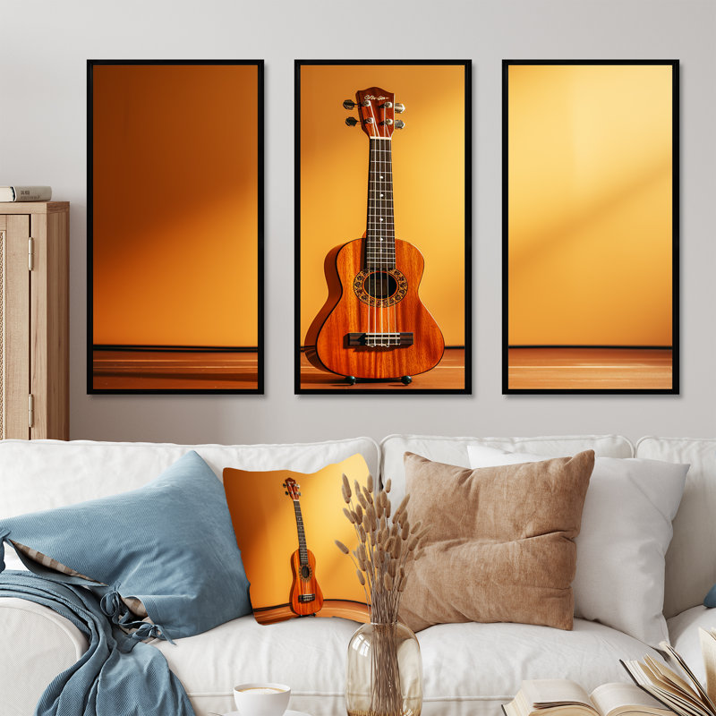 Minimalisme, guitare jaune, musique, mélodie, H 28 po x l 36 po x P 1 po, Cadre flottant noir