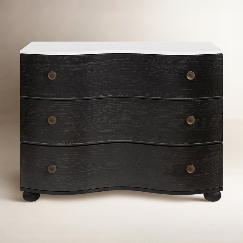 Tiago 3 - Drawer Dresser, Black/Polished White Marble