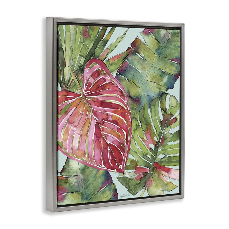 Cadre flottant vert Palm Springs, design par Anne Tavoletti, H 21 po x l 17 po, Cadre flottant gris lustré
