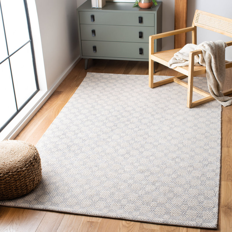 Tapis argent / ivoire en coton tissé à la main Luzerne, Rectangle 8 pi x 10 pi