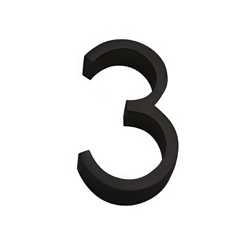 5" Floating Mount House Number, 3, Satin Stainless Steel