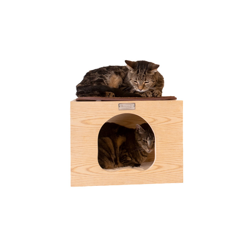 Natural Beige Poplar Wall-Mounted Cat Tree with Condo and Perch