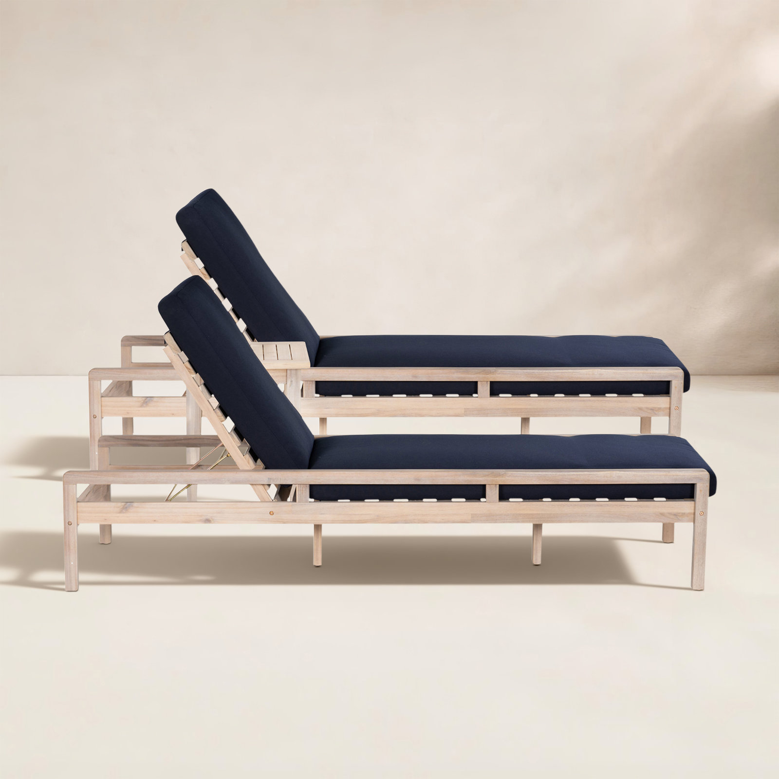 Amina 27" Acacia Patio Chaise Lounge Set
