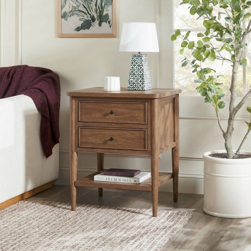 Adonia Modern Side Table with Drawers, Medium Brown Oak