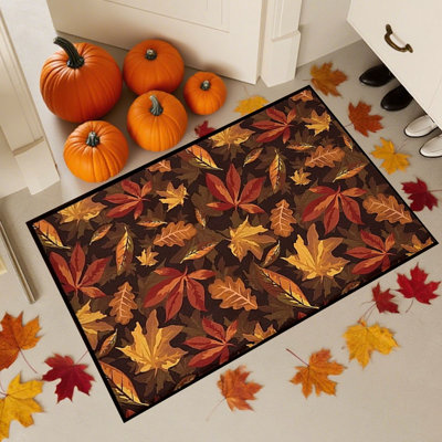 Kbndieu Bath Mat Rugs Fall Pumpkin Maple Leaves Floor Mat Halloween Thanksgiving Decorative Floor Mat Bathroom Kitchen Mat Porch Carpet Long Strip Foot Mat Entrance Mat