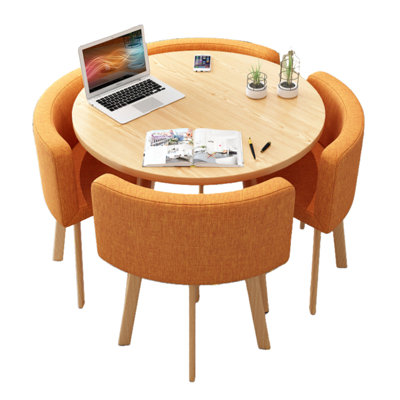 Ensemble de salle à manger rond moderne avec table à motif de marbre et 4 chaises rembourrées - Conception compacte et élégante pour les petits espaces